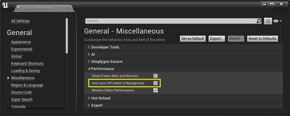 ../../_images/UE4_EditorPreferences_Miscellaneous_Performance.png