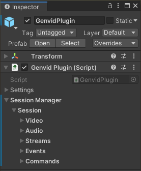 Genvid Plugin Session Manager inspector view
