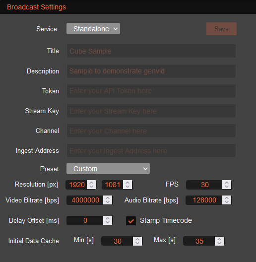 Broadcast Settings - Provider component - Standalone
